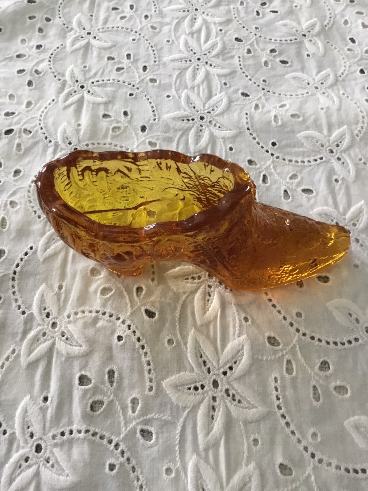 Fenton Cinderella Slipper Amber Pressed Fancy Glass