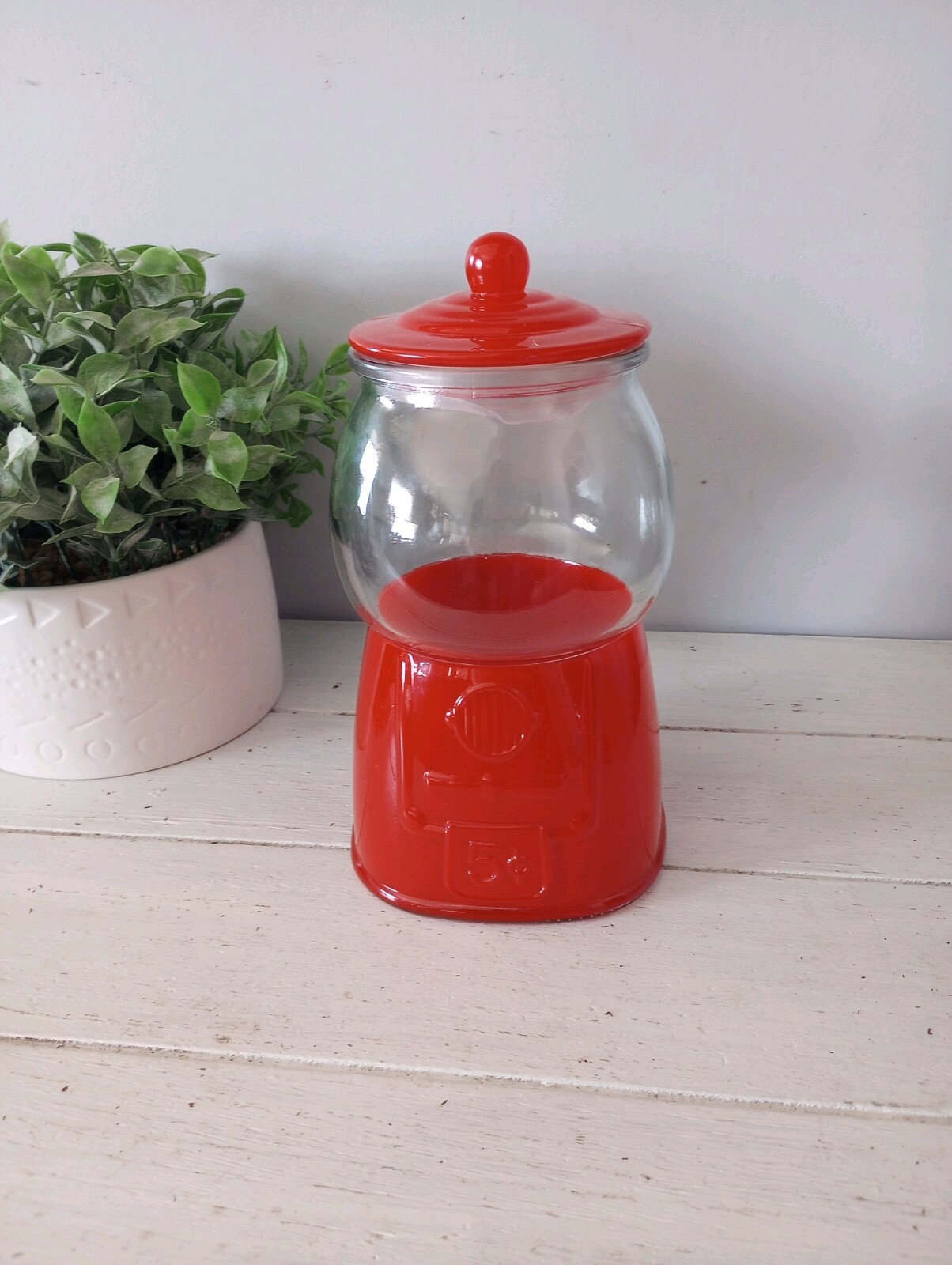 Glass Storage Cookie Jar Gumball Machine Red Canister Valentine\'s Day Sculpture
