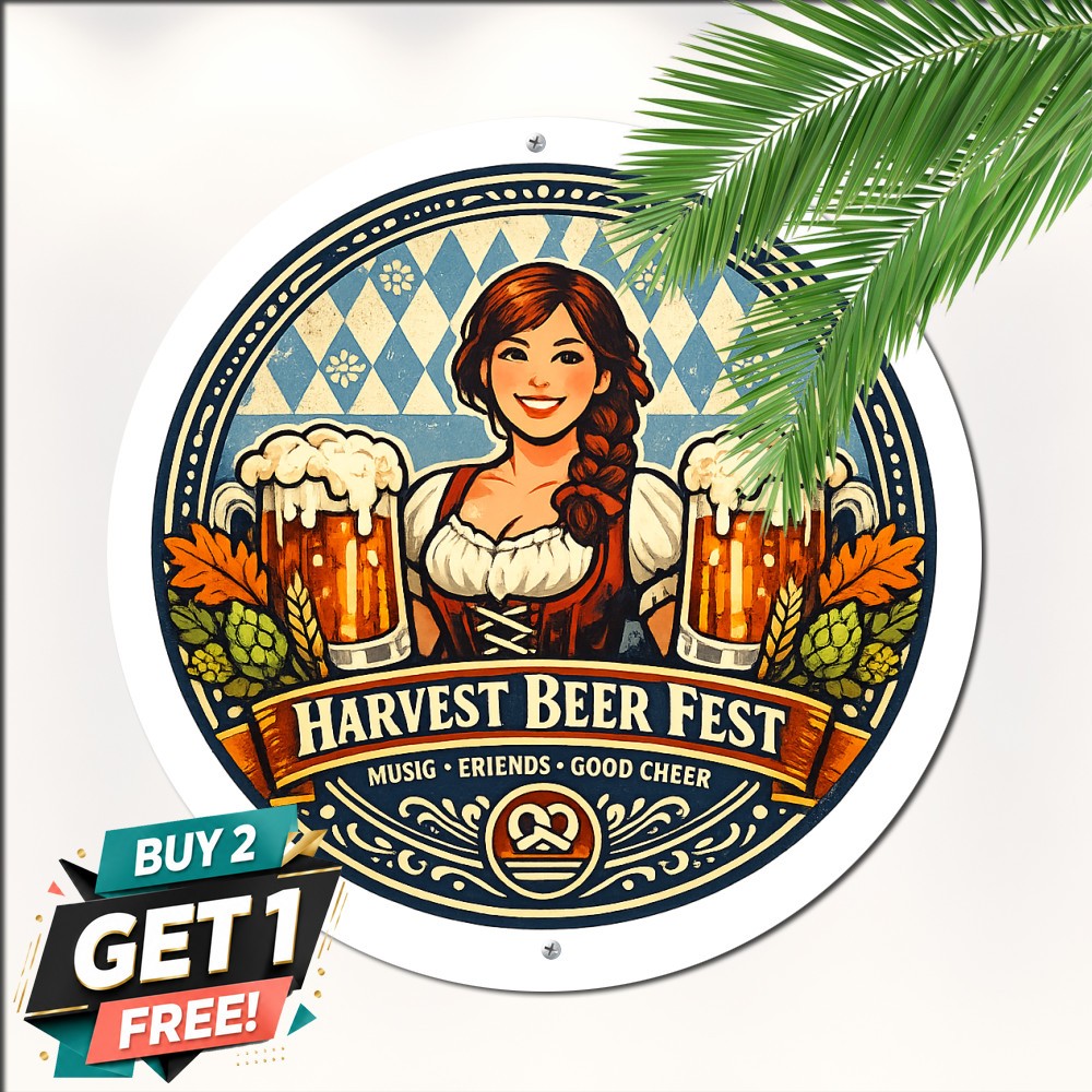 Bavarian Oktoberfest Beer festival Round Metal Sign German Tavern Pub Tin Plaque