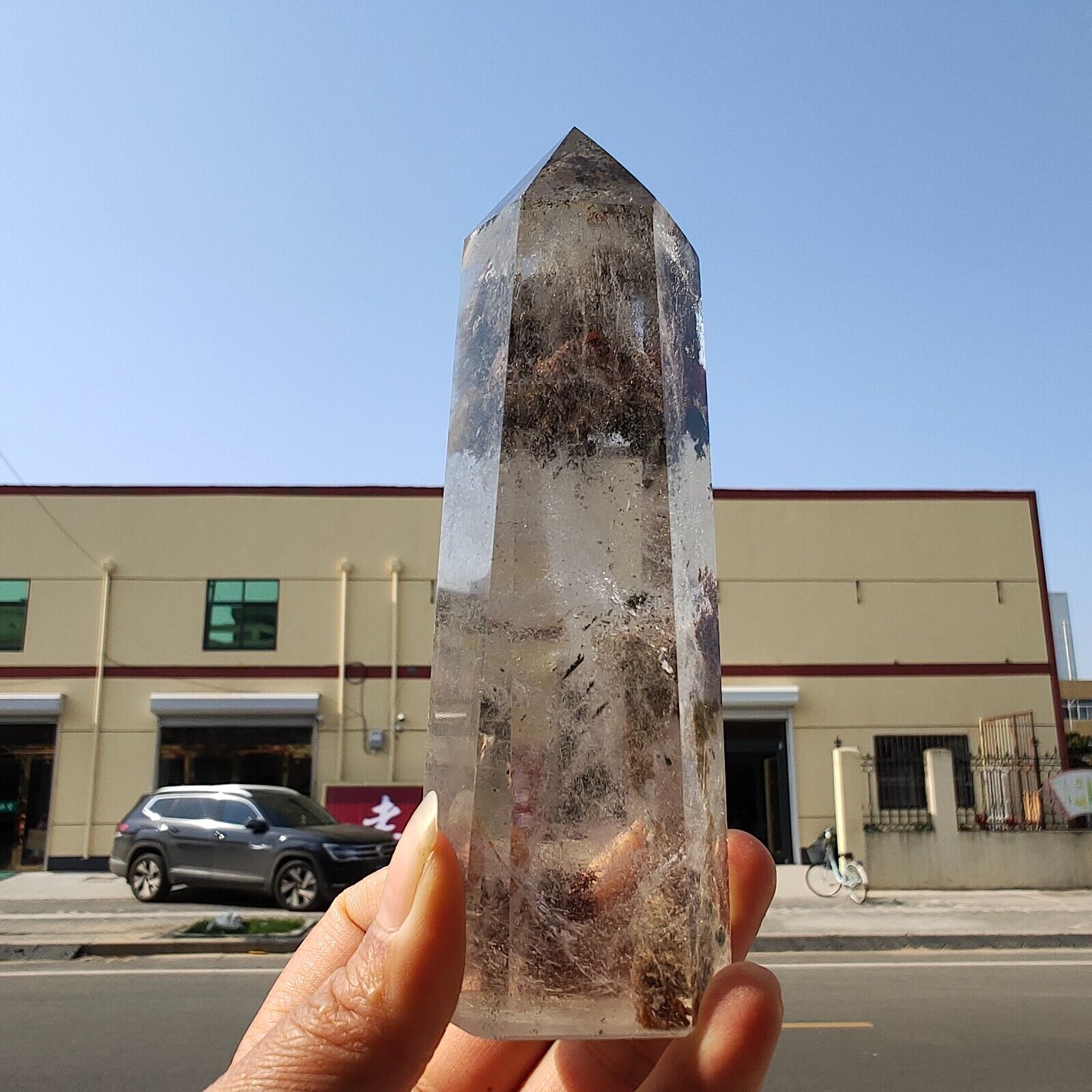 460g Rare NATURAL Green Ghost obelisk high-quality Quartz Crystal Point HEALING