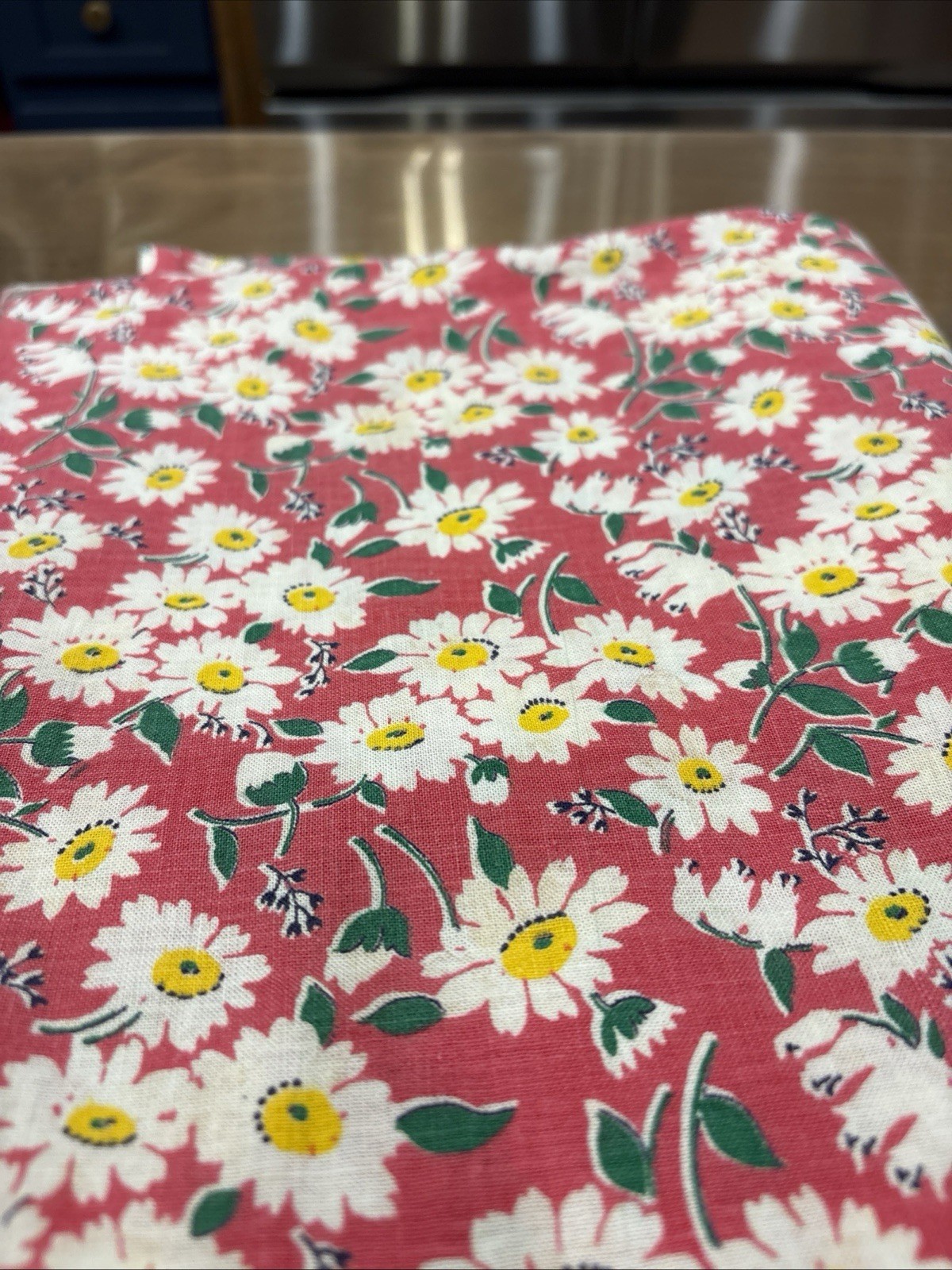 Vintage Open Feed Sack Pink White Daisies 36 X 45