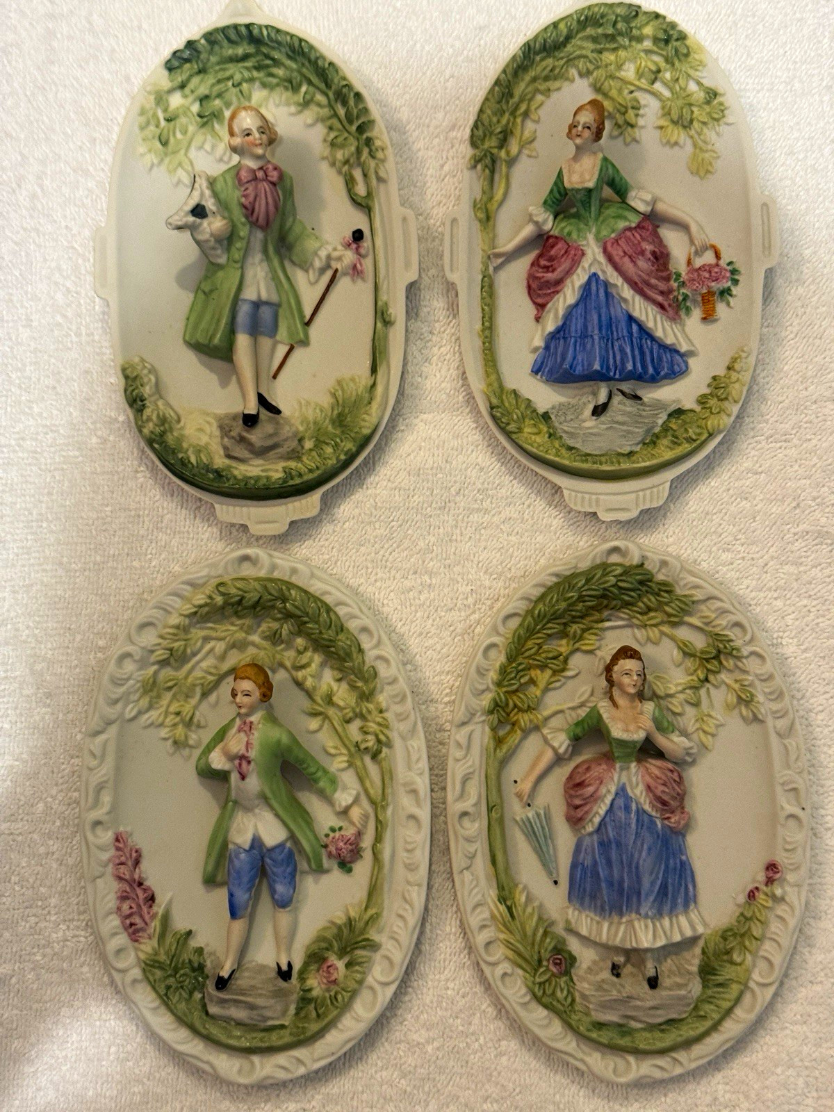 Vintage Occupied Japan Porcelain Wall Plaques Set of 4 Victorian Man Woman Vintage Occupied Japan Porcelain Wall Plaques Set of 4 Victorian Man Woman