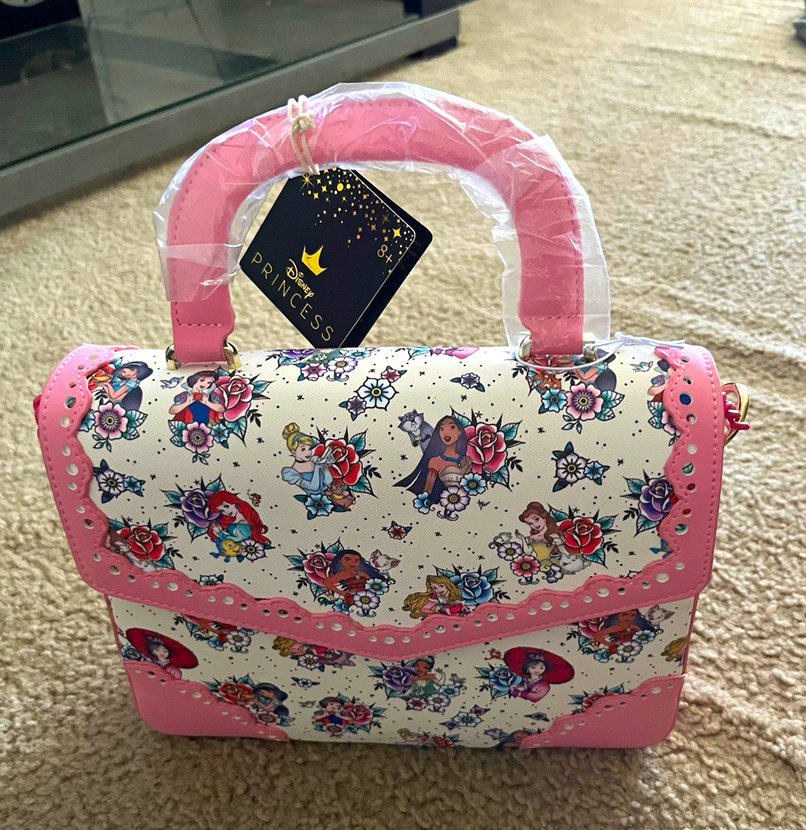 Loungefly Disney Princess Tattoo AOP Mini Crossbody Bag Pink/White 2022