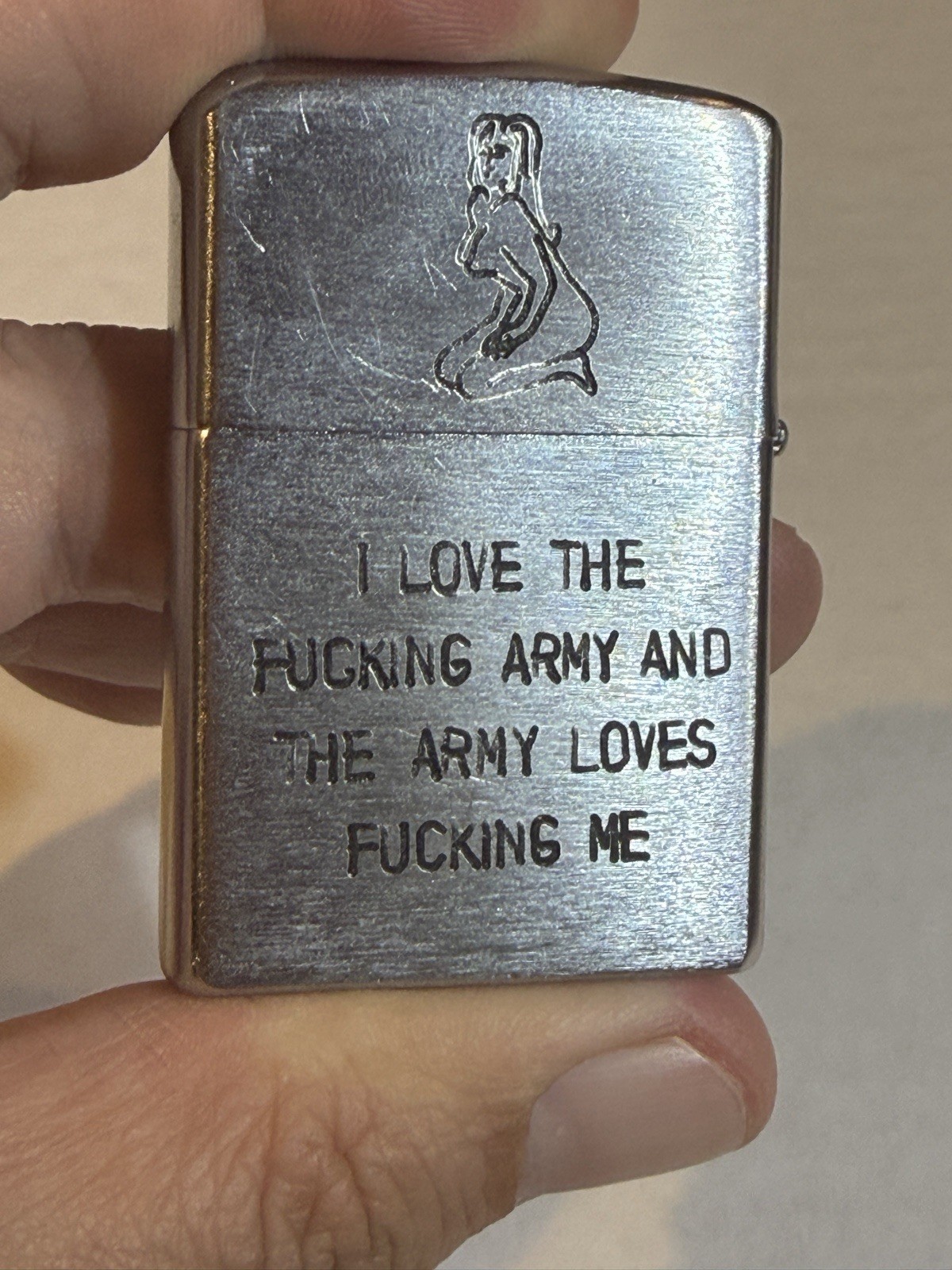 US Army Vietnam War Zippo Tay Ninh 72-73 Military Nude Woman Trench Art