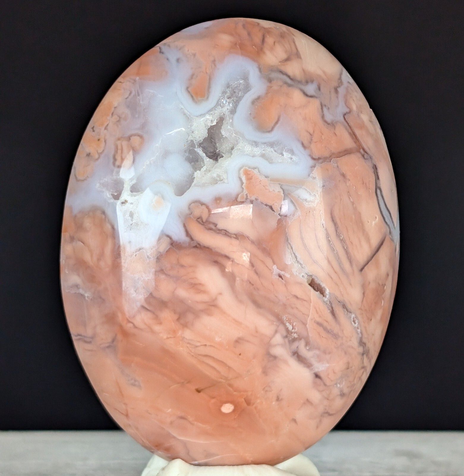 Antique Pink Agate Palmstone Petal Lace Palm Stone Crystal Chakra Gemstone