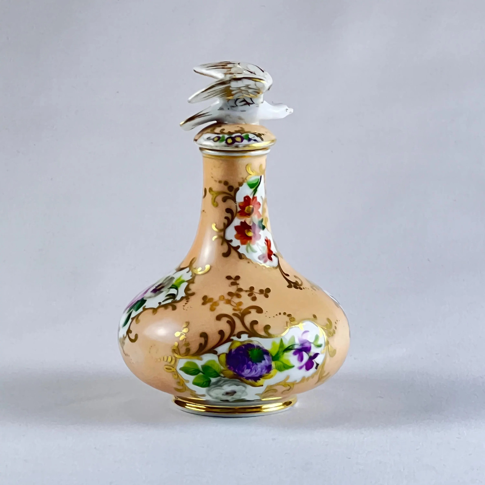 Antique Jacob Petit Porcelain Perfume Bottle Bird French 4.75” JP 1840–1860