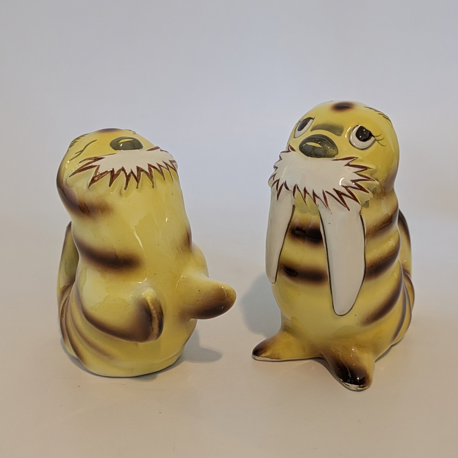 Vintage Norcrest Japan WALRUS Yellow & Brown Stripe Salt & Pepper Shakers H643