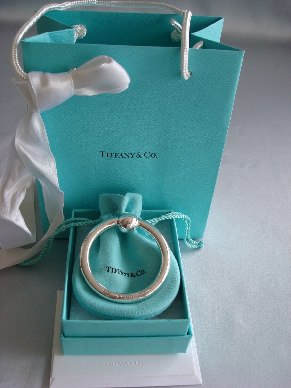 TIFFANY 1837 sterling silver ~ NEW~ RATTLE TEETHING RING box,pouch,bag