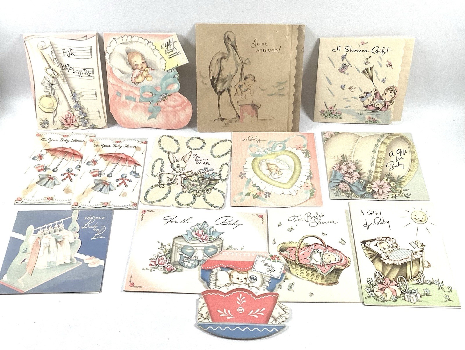 Lot of 14 Vintage 1930’s Cute Baby Shower Cards Used Good Condition