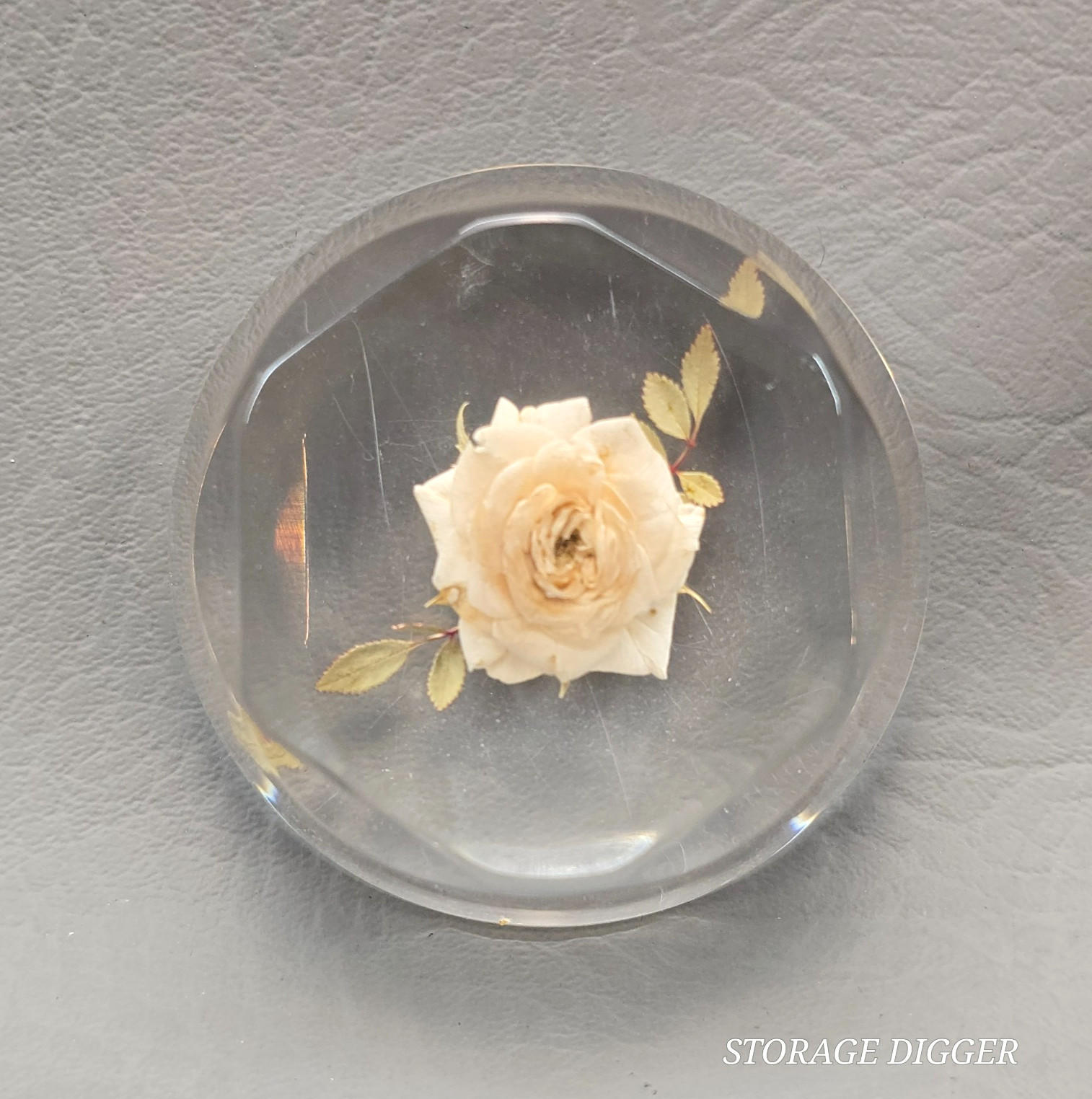 Vintage Beige Rose in Clear Lucite Resin 2.6\