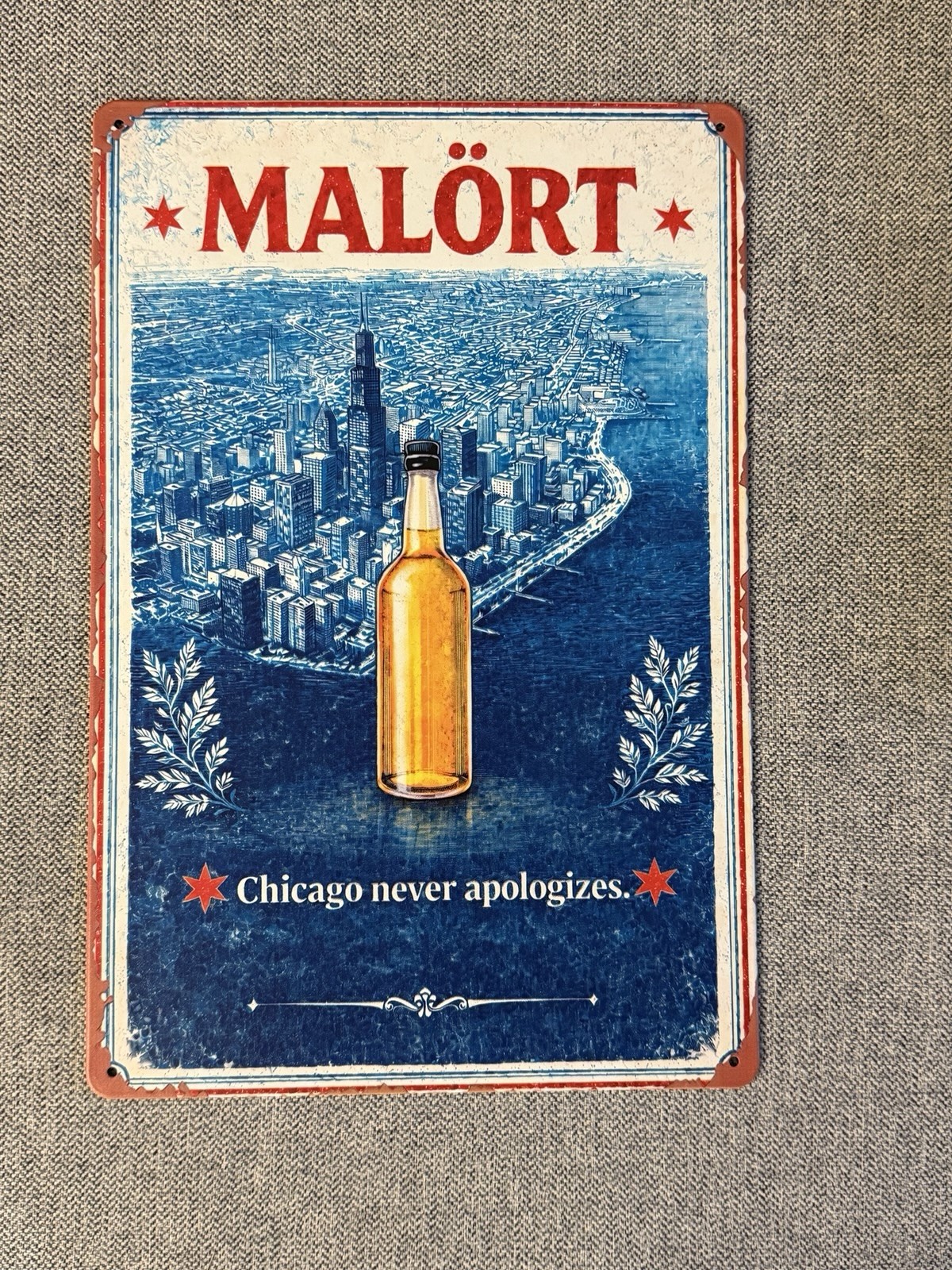 Malort Chicago Handshake Metal Sign 12” Bar Poster Bartender Chitown Drinks