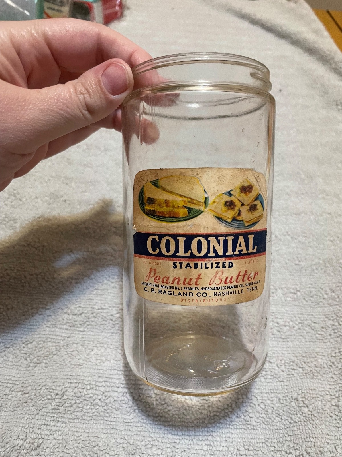 VTG Colonial Peanut Butter Glass Jar No Lid  Nashville, TN As Seen