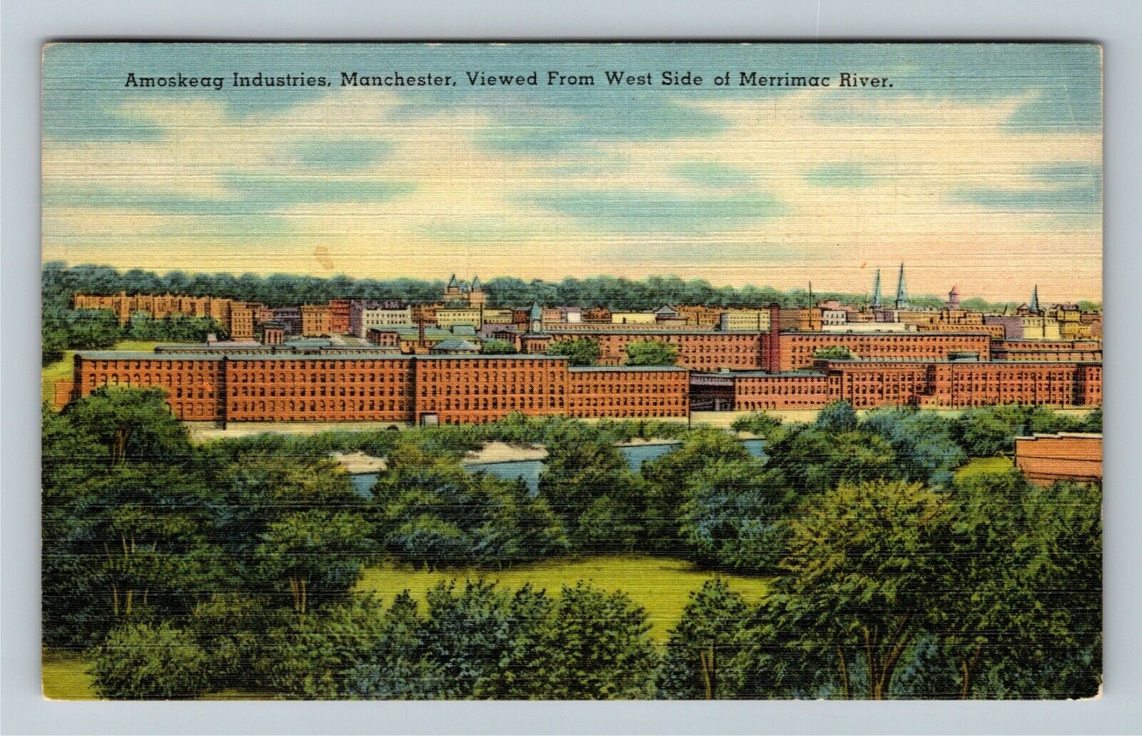 Manchester NH-New Hampshire Amoskeag Industries Panoramic c1953 Vintage Postcard