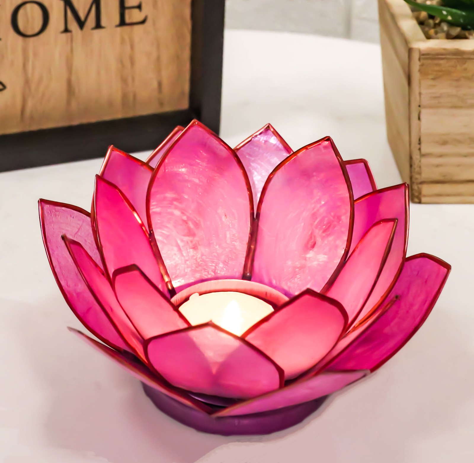 Ebros Seashells Lotus Flower Votive Tea Light Candle Holder 4.25\