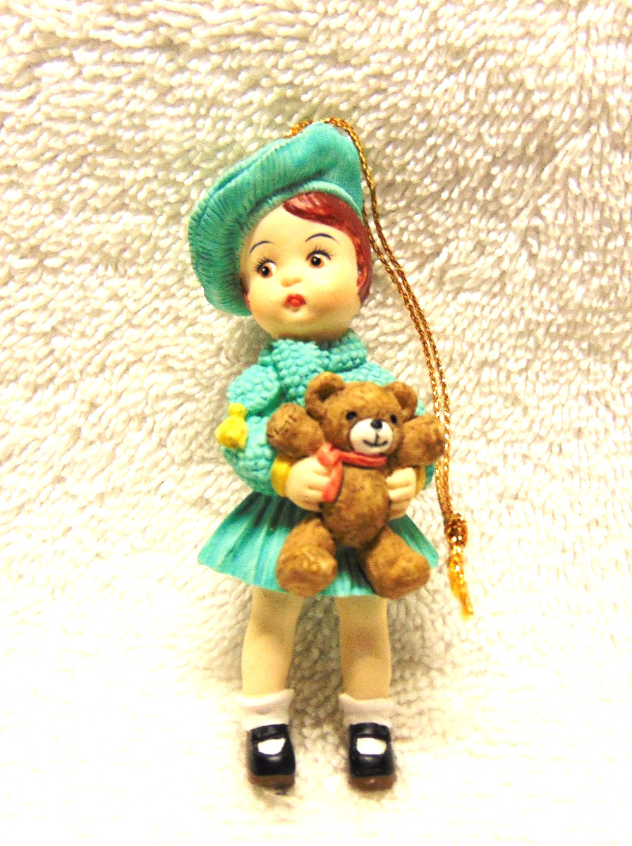 Vintage 1996 Effanbee Patsy Doll w/ Teddy Bear Christmas Ornament 3.5”   #H