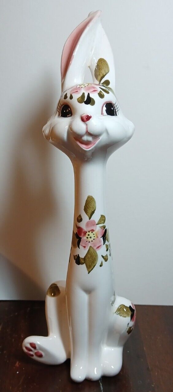 Vintage Wales Long Neck Big Eyed Porcelain Bunny Figurine
