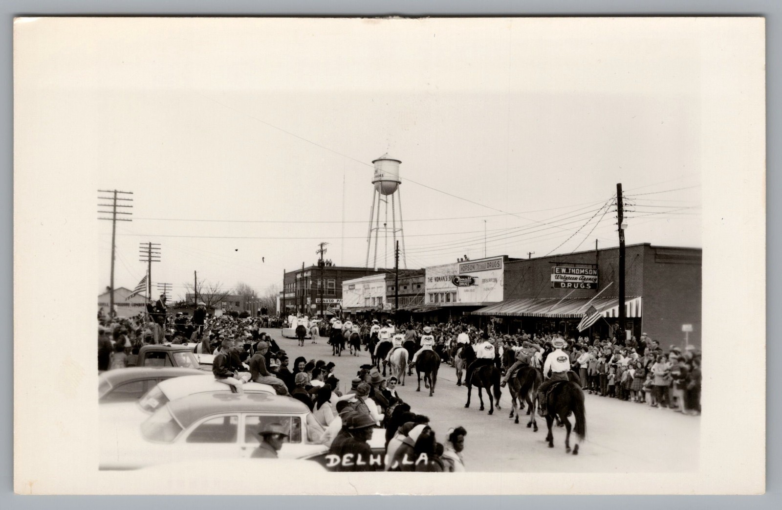 RPPC Delhi Louisiana Livestock Parade, Walgreen Drug Store, Delhi LA Postcard