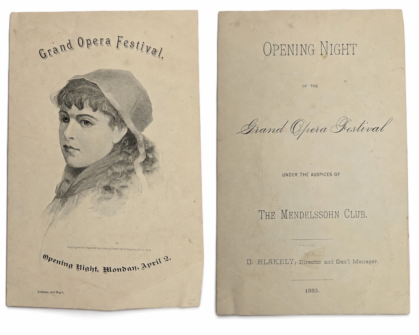 1883 antique GRAND OPERA FESTIVAL program MENDELSSOHN CLUB opening night