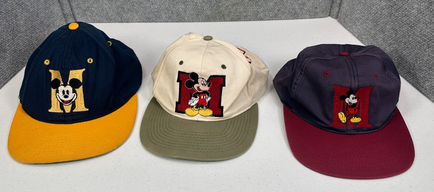 Vintage 90s Disney Mickey Mouse Snapback Hat Lot of 3 Embroidered Adult