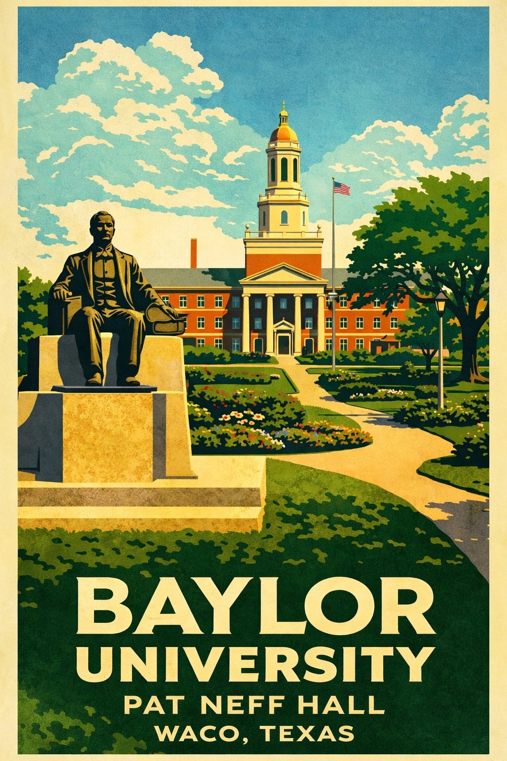 Baylor University 🏫 Pat Neff Hall Poster - 24x36” - Premium 💎 Art Print