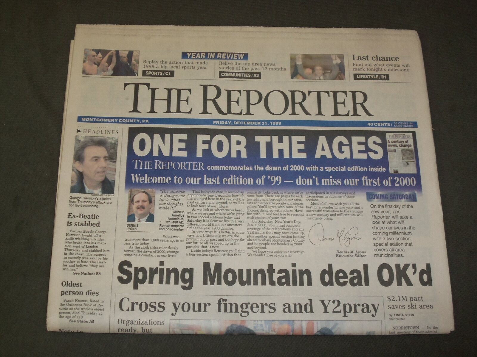 1999 DECEMBER 31 THE REPORTER (MONTGOMERY, PA) NEWSPAPER- END OF CENTURY-NP 3280