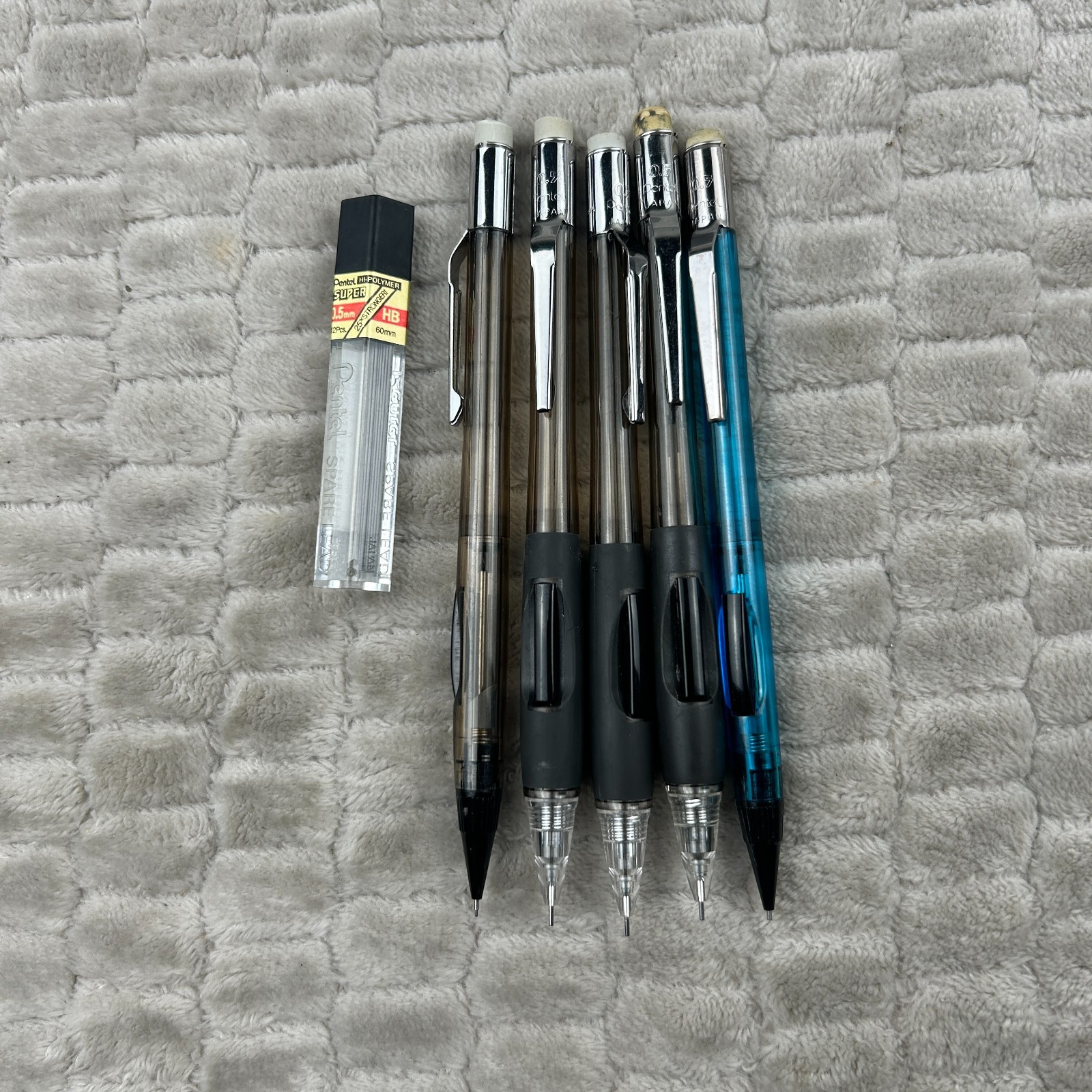 5 Vtg Pentel Quicker Clicker Mechanical Pencil Lot PD345 Smoke Grey & Blue 5 Vtg Pentel Quicker Clicker Mechanical Pencil Lot PD345 Smoke Grey & Blue