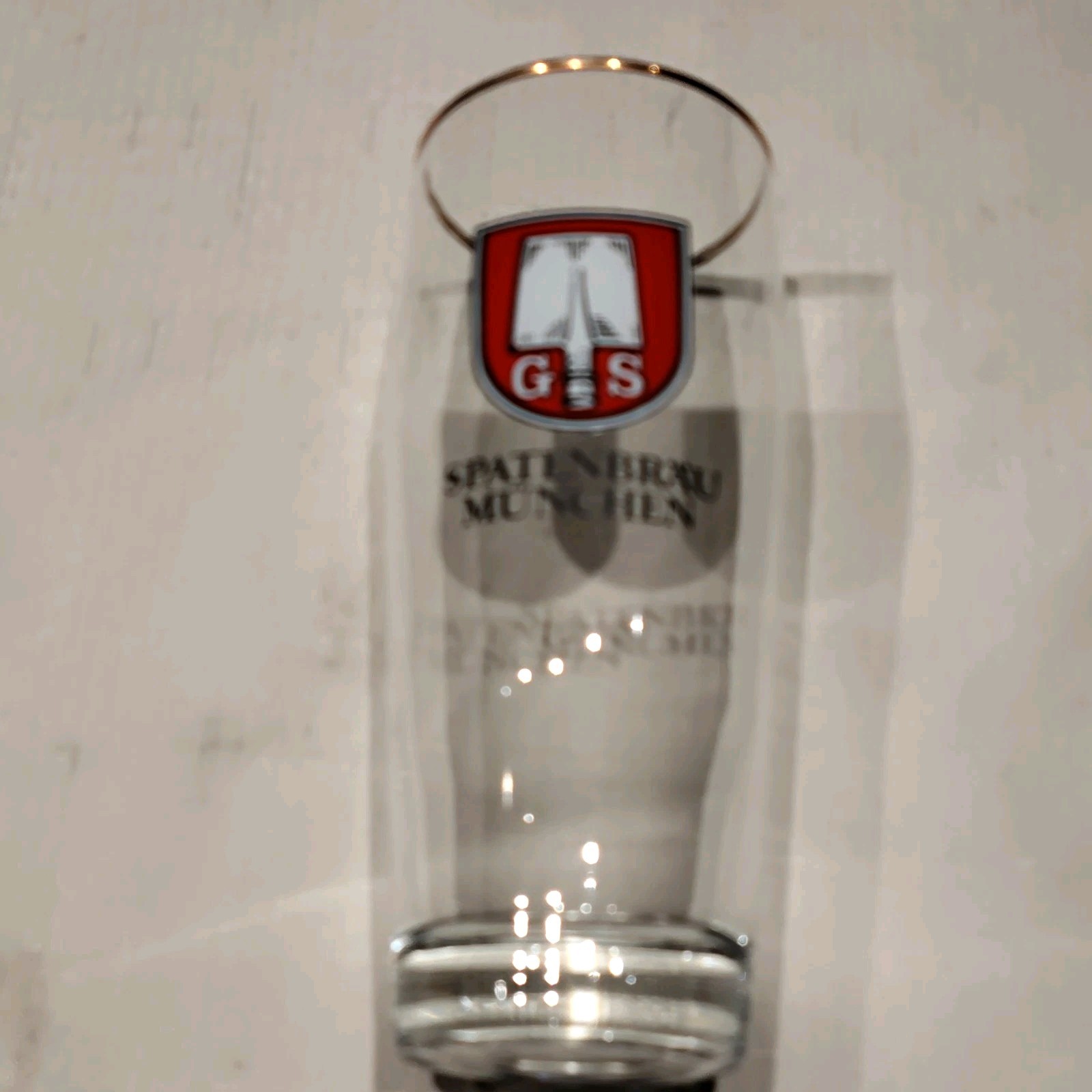 Spaten-Bräu München German Beer Glass GS Logo Gold Rim Breweriana Germany