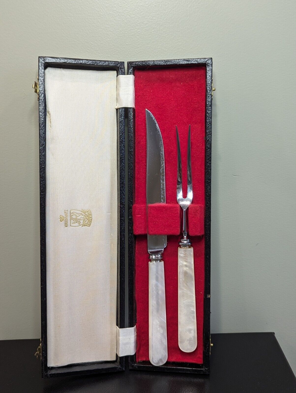 Vintage Kirk & Matz Sheffield England Meat Carving Fork Knife 2pc Set Orig Box
