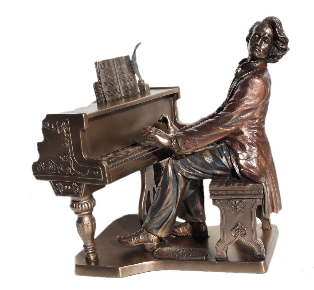 Polish Music Composer Frederic Chopin Playing Piano 8 3/4 Inch Cold Cast Bronze