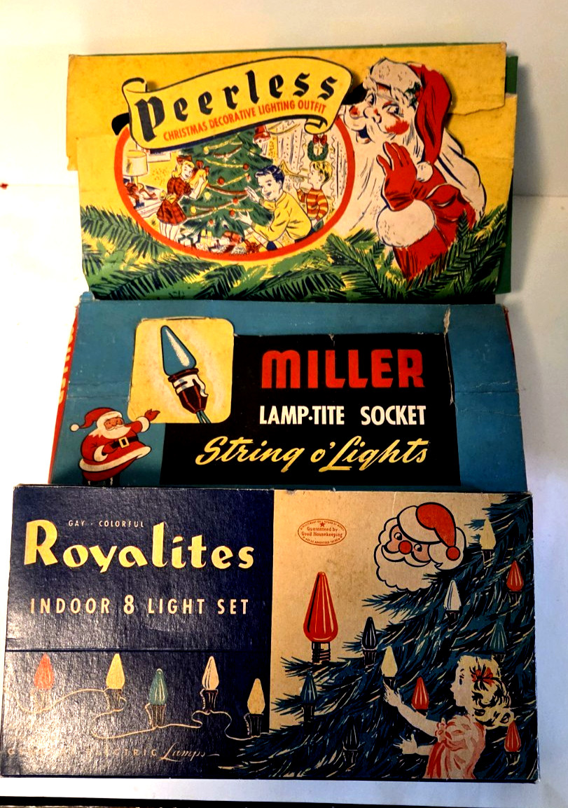 NOS Vtg Christmas Lights Lot of 3 Peerless Miller Royalties,Non working
