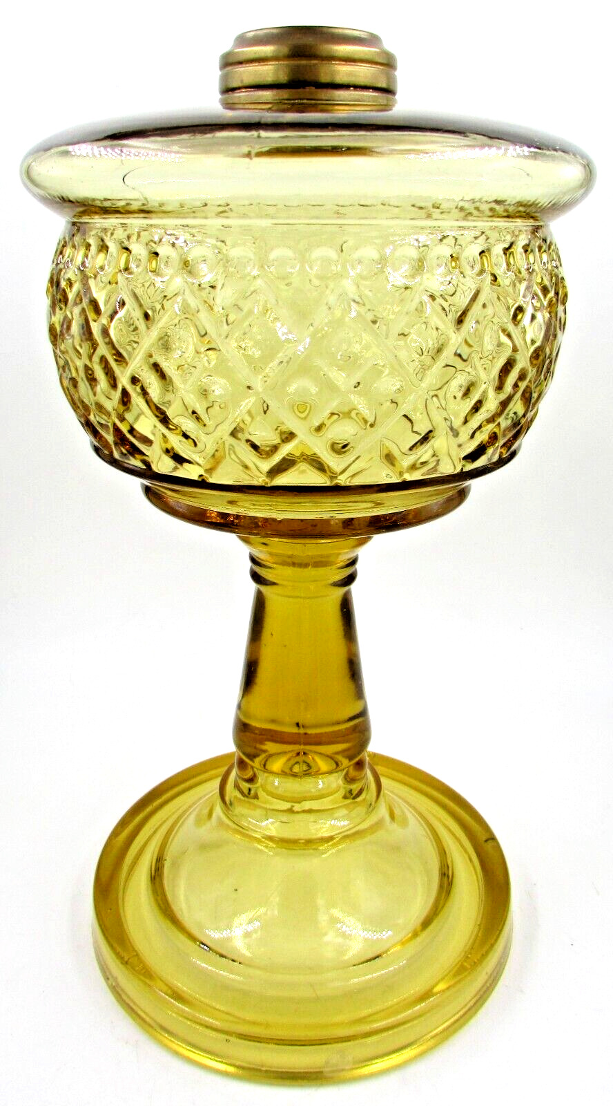 Antique Amber Glass BEADED DIAMOND BAND Kerosene Oil Stand Lamp THURO 1, p. 203