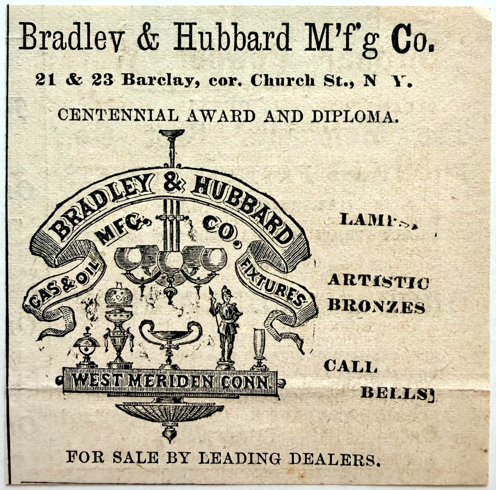 1877 Bradley & Hubbard Gas Oil Fixtures Advertisement Centennial Connecticut