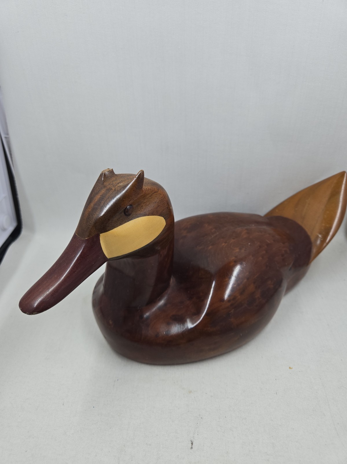 R. Stennett Ruddy Duck Wood Carved Decoy Sculpture FLAW Folk Art