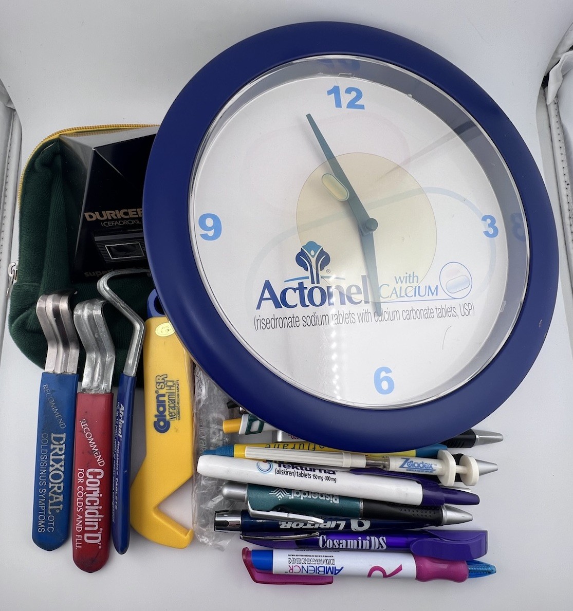 Vintage Lot Of Pharmaceutical Advertising Items: Pens, Clocks, Openers, & More