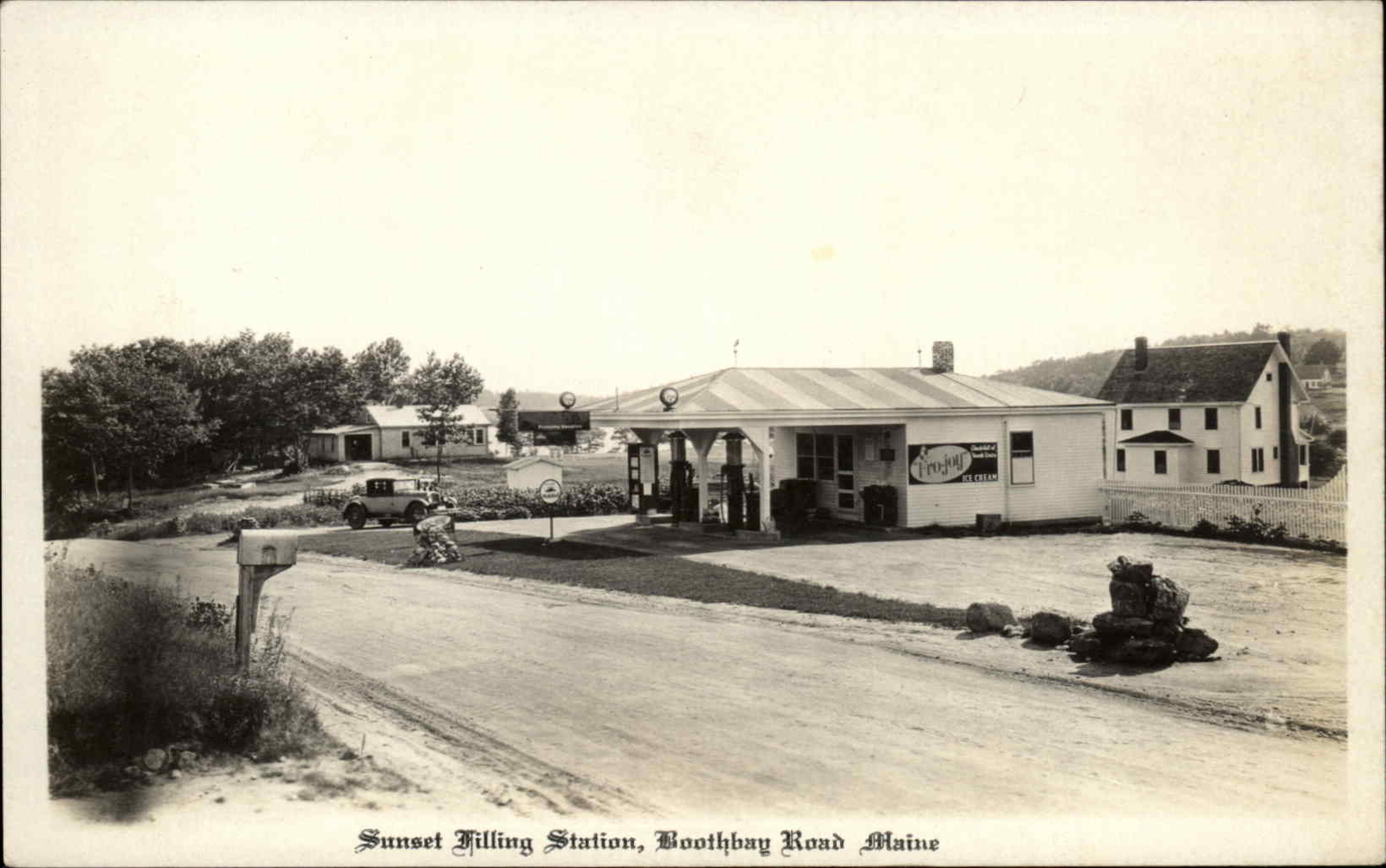Edgecomb Maine ME Gas Station Sunset Filling Station c1920s Real Photo Postcard