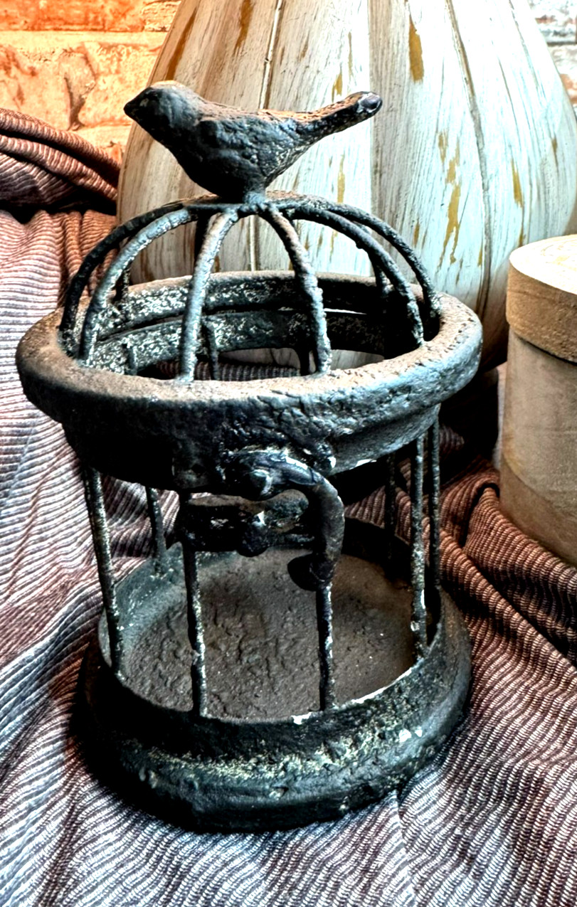Rustic Distressed Black Metal Iron Bird Cage with hinged opening /latch birdcage