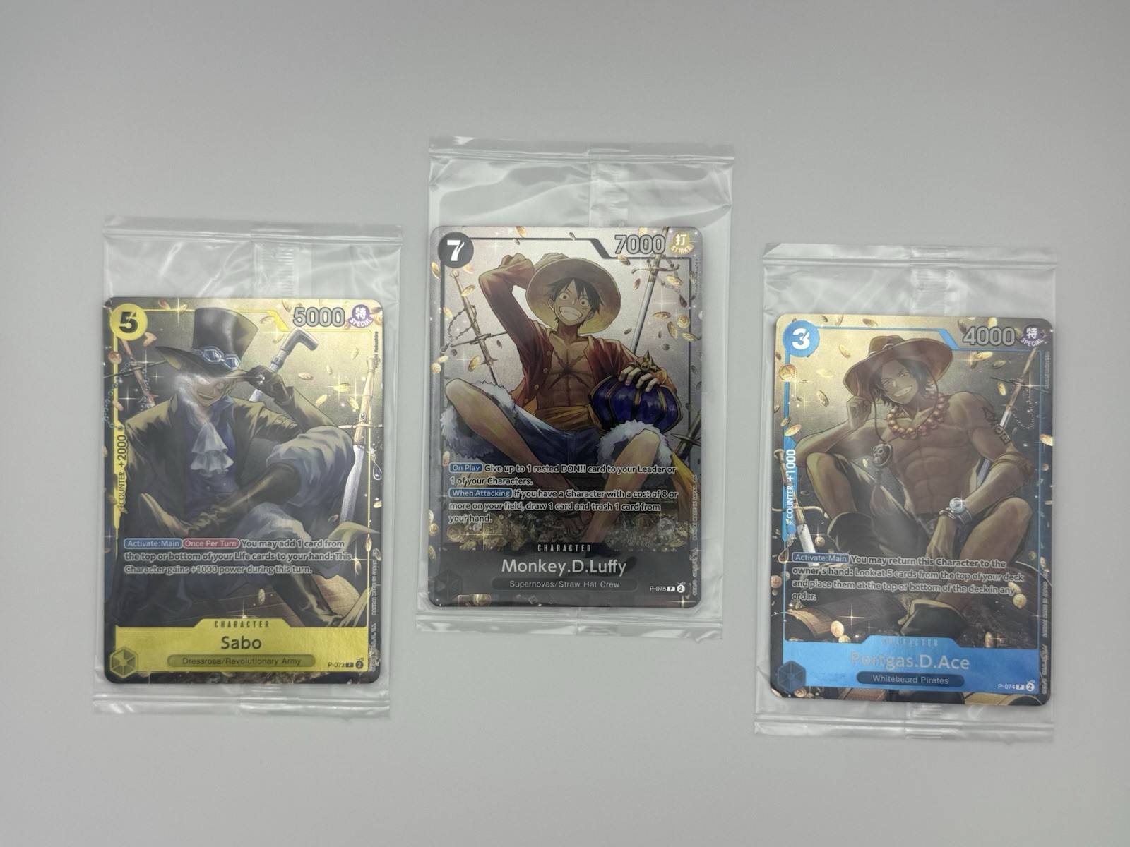 One Piece Tin Set 2 Set Of 3 SEALED Promos - Sabo P-073 Ace P-074 Luffy P-075