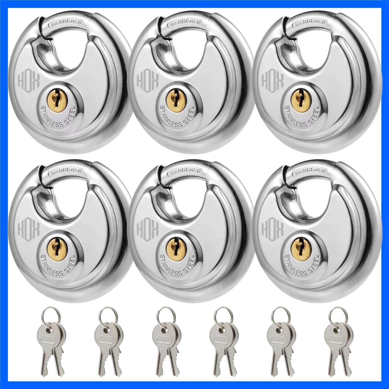 Keyed-Alike 6-Pack Disc Padlocks - Durable, Weather-Resistant Steel Security