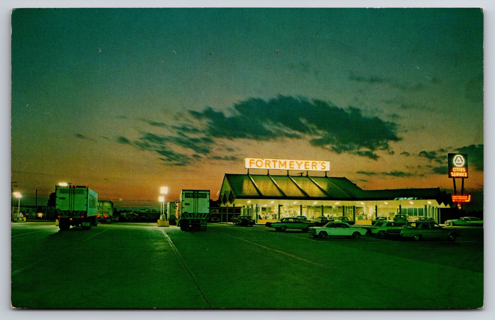 Fortmeyer\'s Truck Stop Fort Wayne Indiana Interstate 69 Night View Postcard
