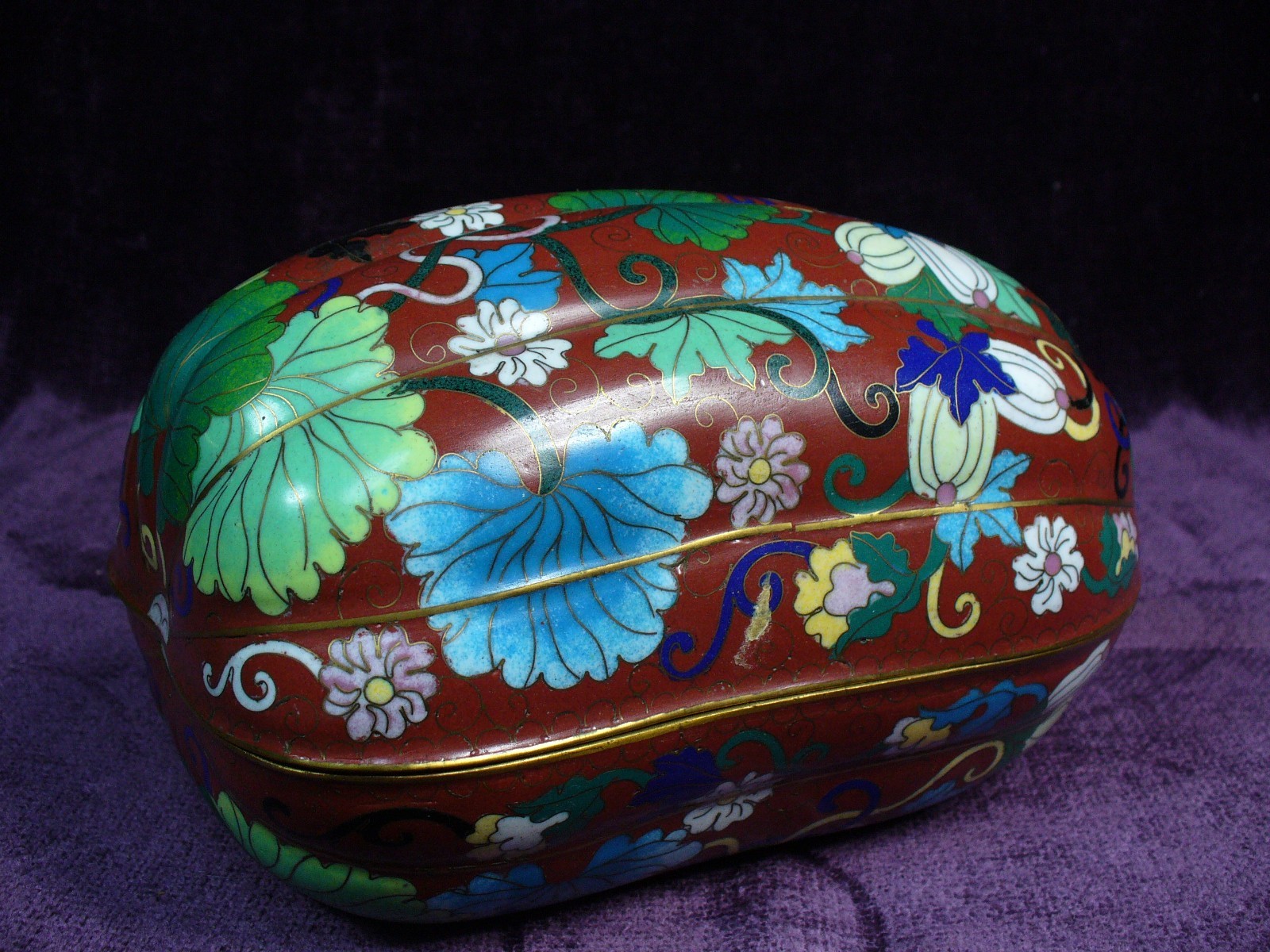 Gorgeous Chinese cloisonne melon box excellent