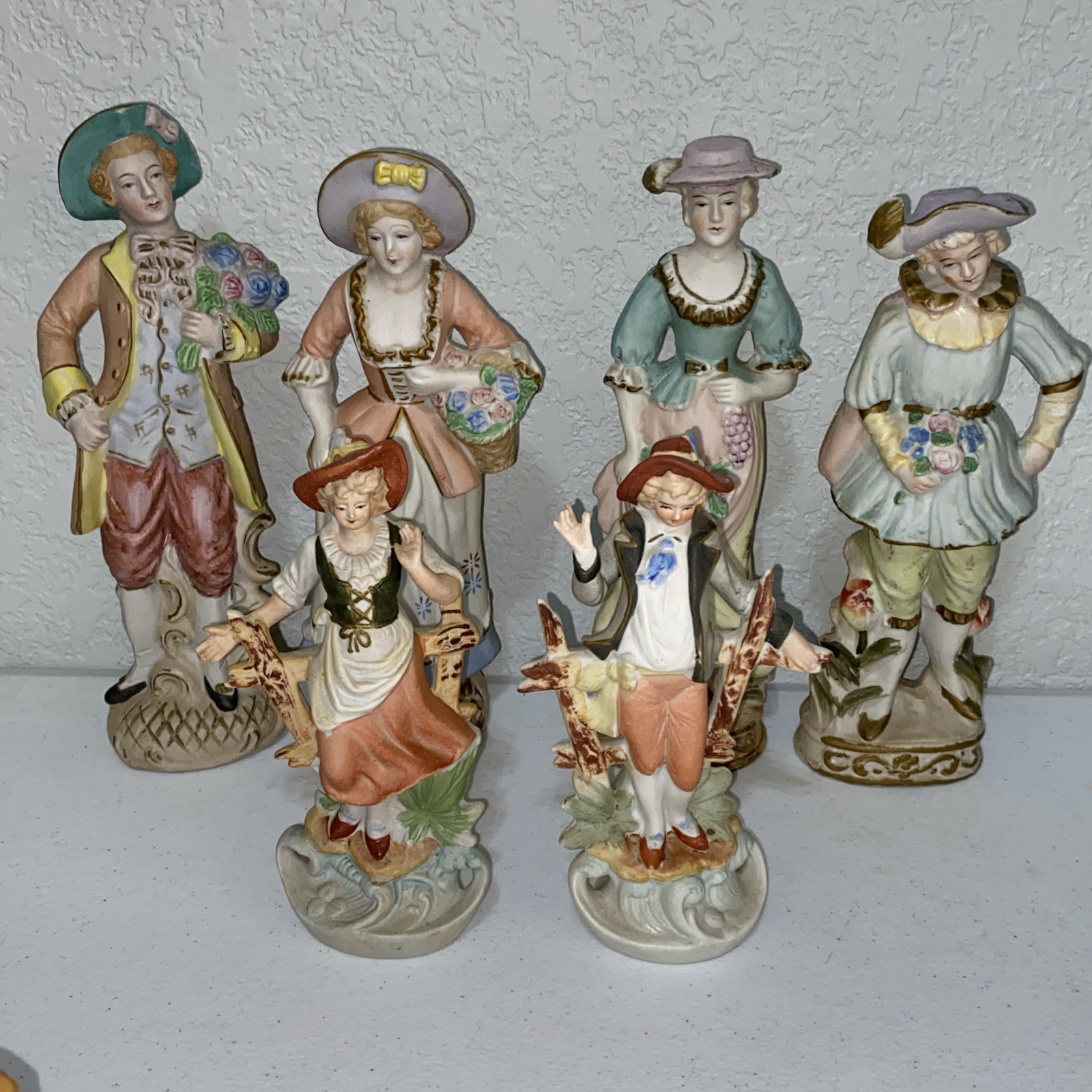 VTG Occupied Japan Porcelain Figurine Lot 3 Couples Colonial Farmers Bisque RARE VTG Occupied Japan Porcelain Figurine Lot 3 Couples Colonial Farmers Bisque RARE
