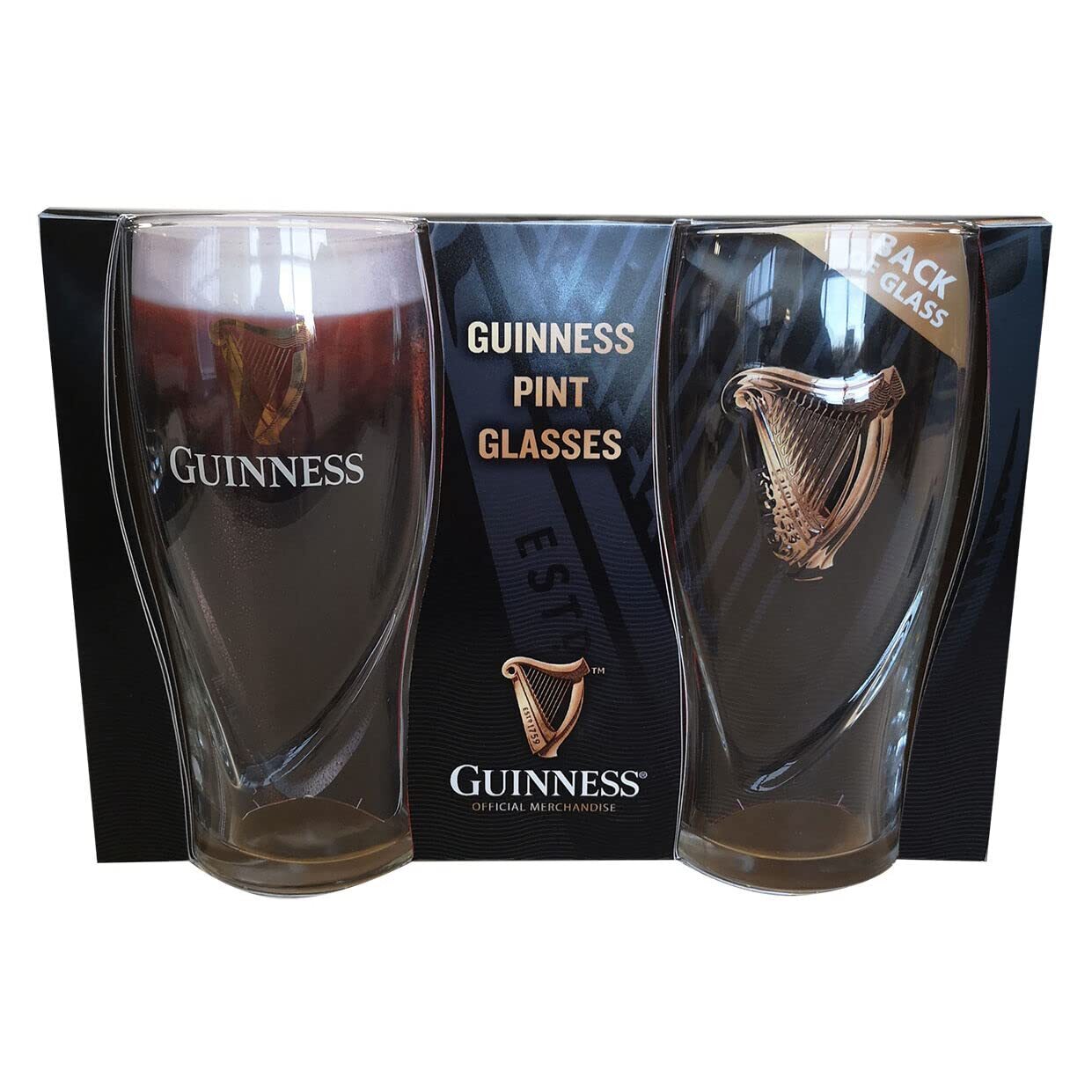 Guinness Pint Glass Set of 2 Official Irish Beer Glasses 20 oz Capacity