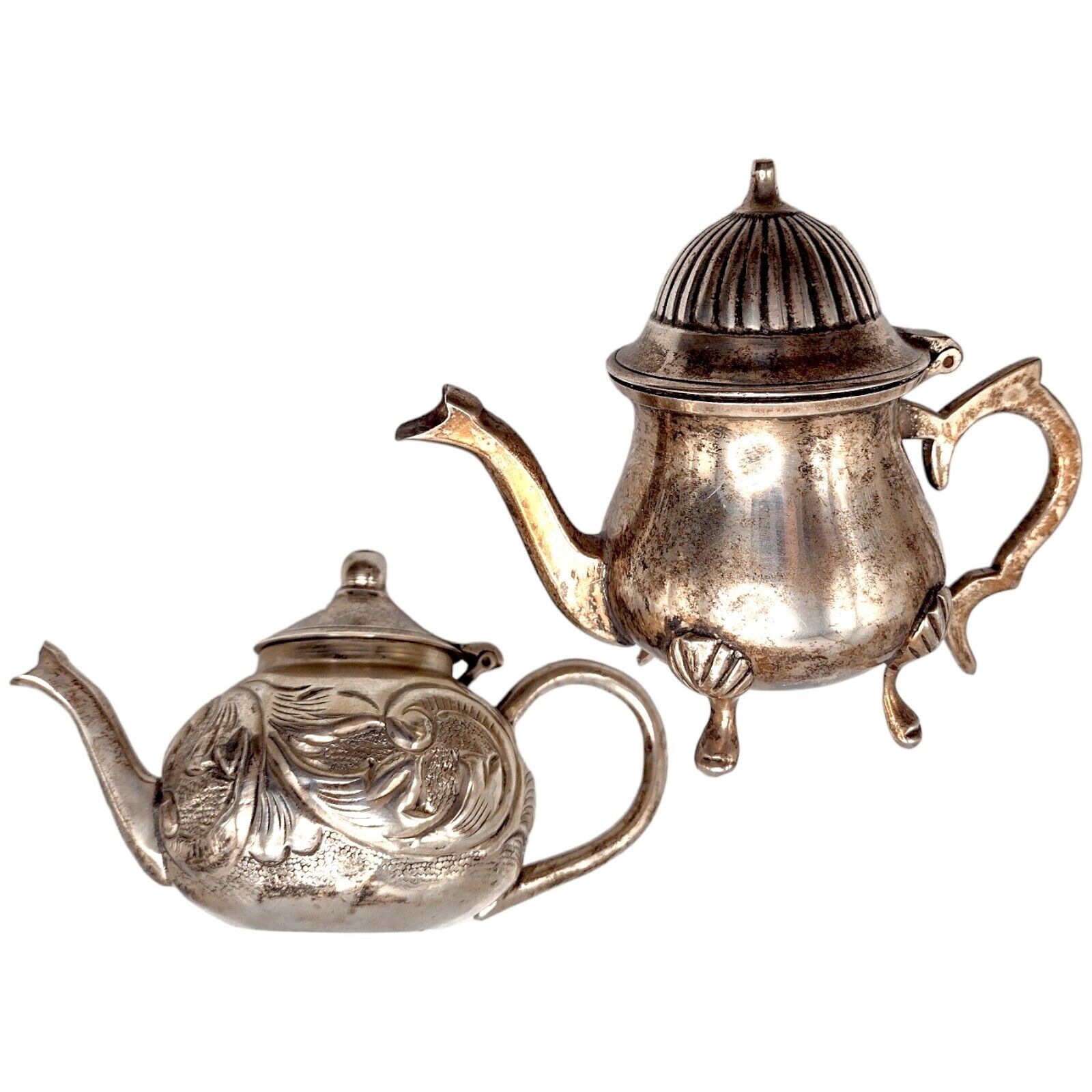 Vintage Fitz and Floyd Mini Silver Brass Teapot Candles Antique Patina India 2