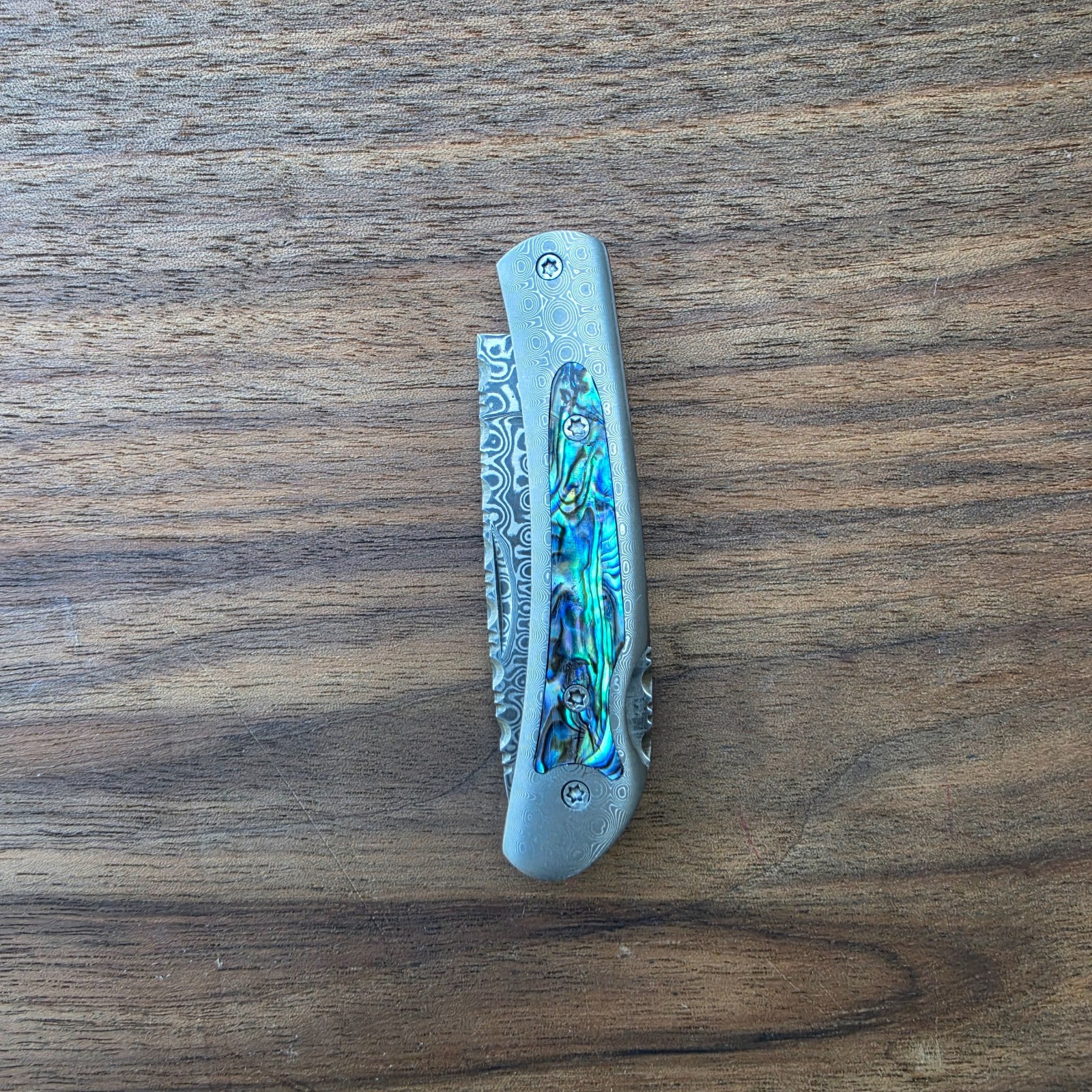 Damascus Pocket Knife With Abalone Inlay-Santa Fe Stoneworks Collectible