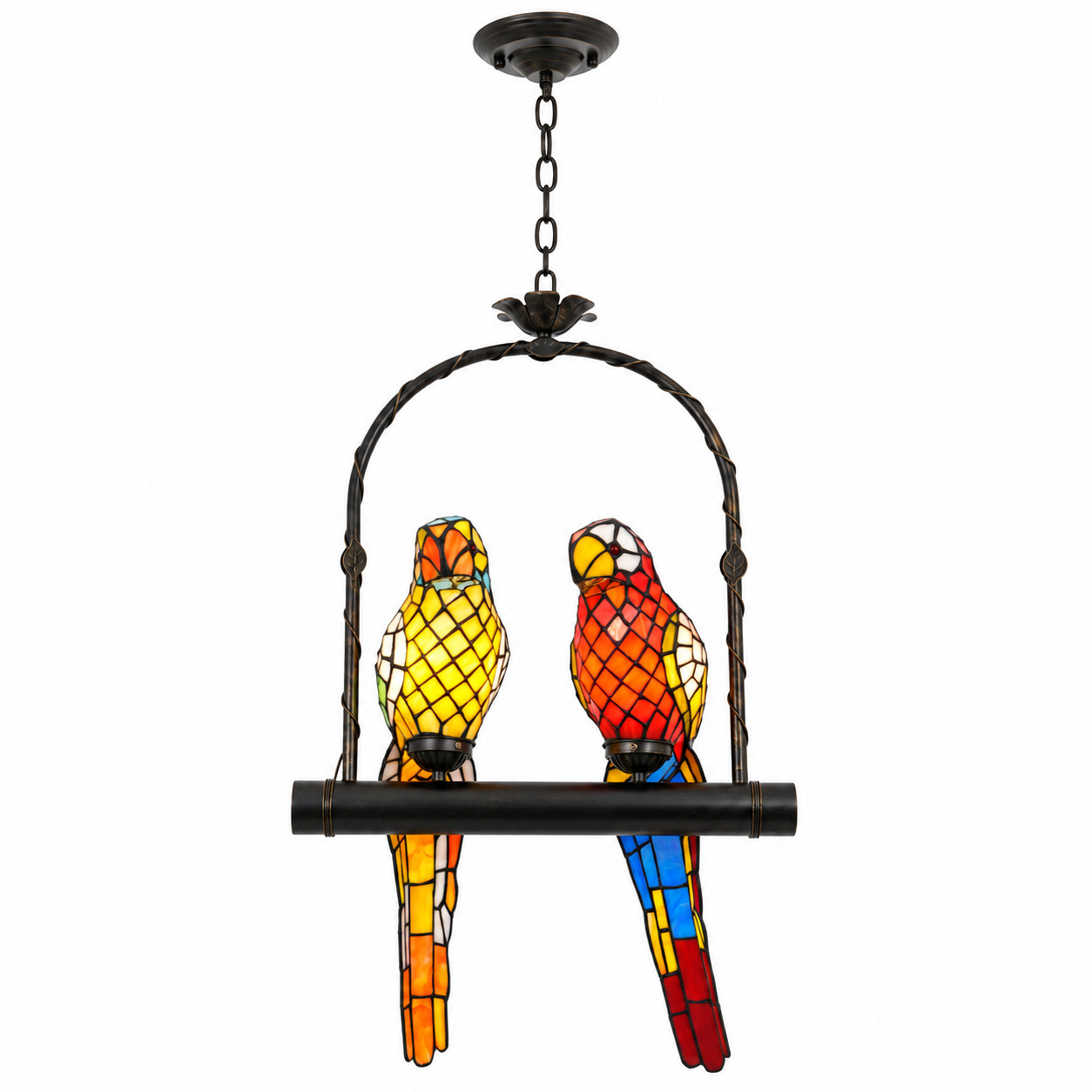 18.1 In Tiffany Style Double Parrot Stained Glass 2-Light Pendant Lamp E26