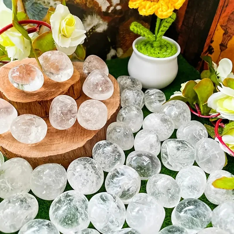 50Pcs Clear Quartz Tumbled Stone Healing Crystal Reiki Gemstone Mineral Specimen