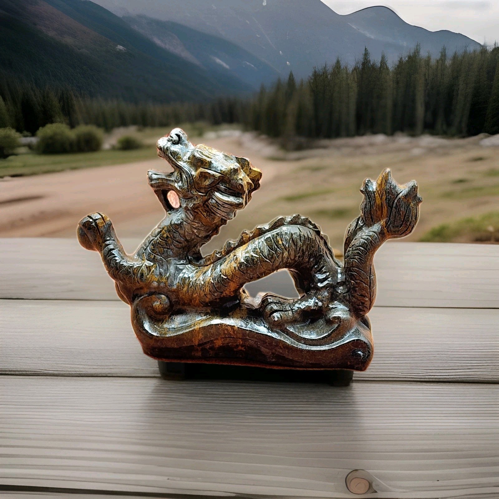 Mountain Jasper XL Dragon, Hand-Carved And Detailed Gemstone Dragon 