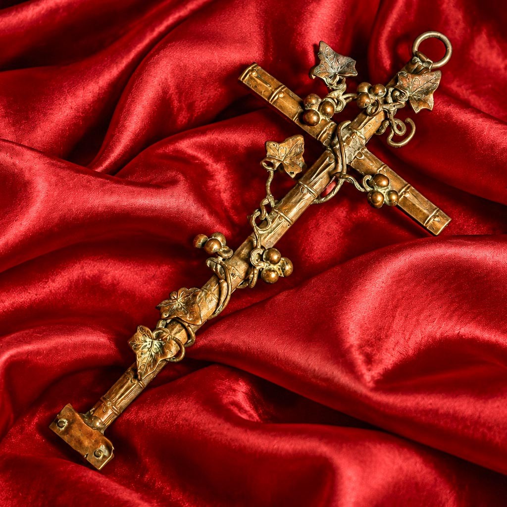 Beautiful Antique Victorian Bronze Cross Grapevine and Ivy Religious Wall Decor Beautiful Antique Victorian Bronze Cross Grapevine and Ivy Religious Wall Decor
