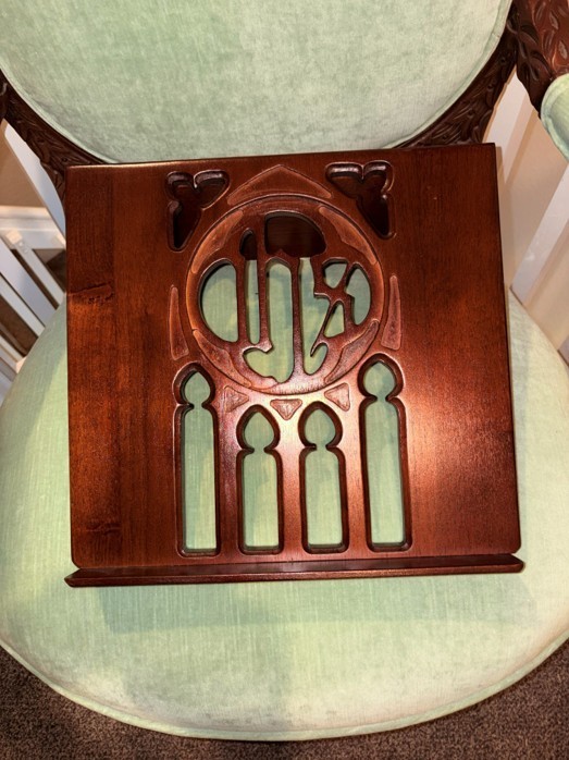 Portable TableTop Church Podium Carved Wood IHS Symbol