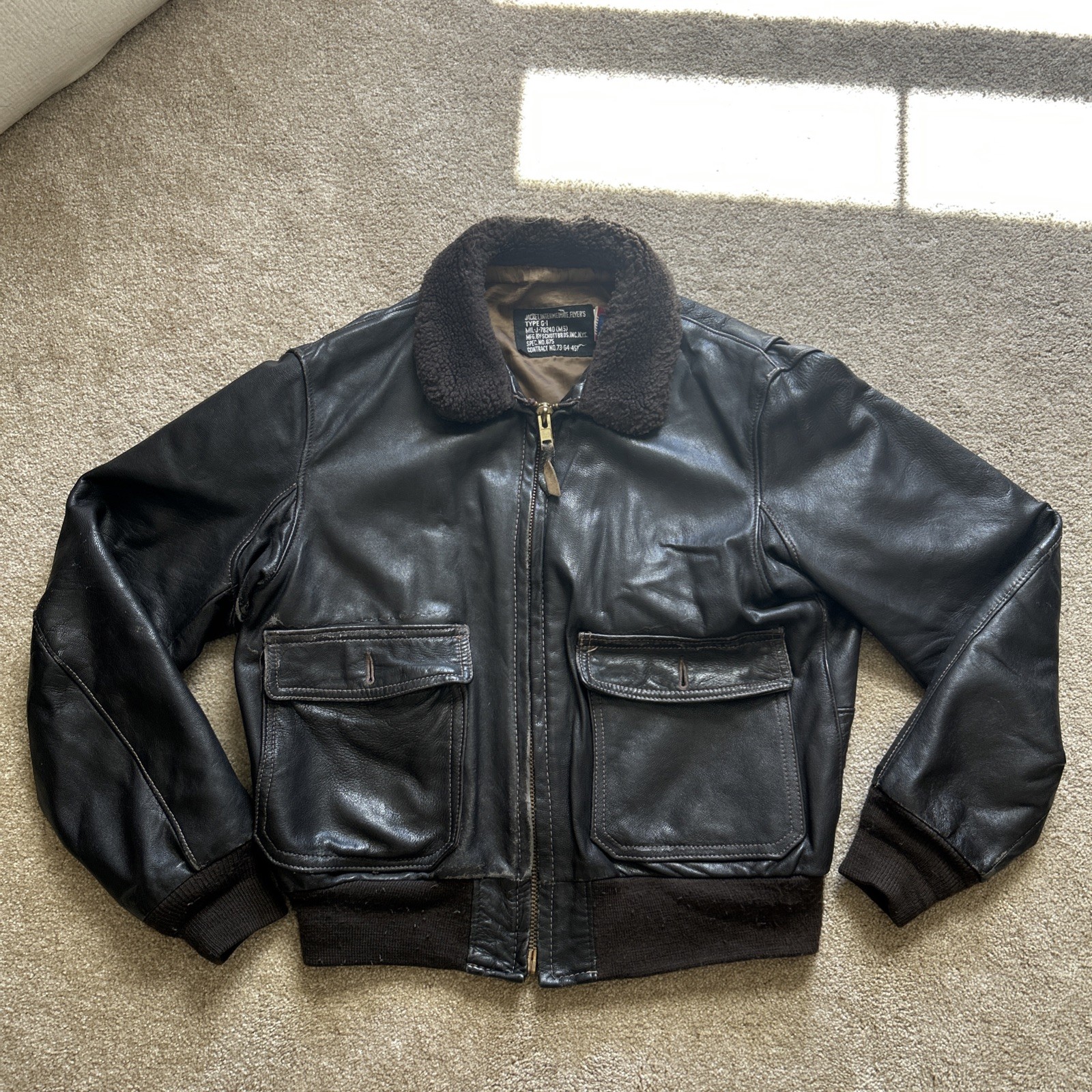 Vintage 1964 Schott Bros USN G-1 Flight Jacket - Original Military Issue Size 44